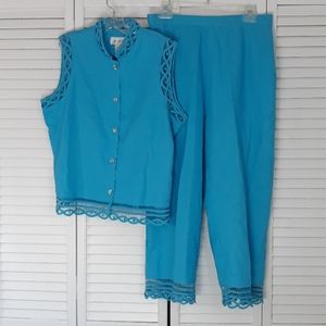 NWOT J.L.C. Linen Blend Crop Pants Set L